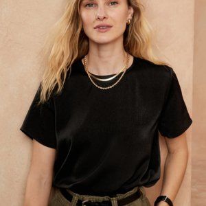 Banana Republic Women Black Velvet Top Blouse Pullover Short Sleeves XS